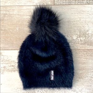 Fluffy black beanie style winter hat